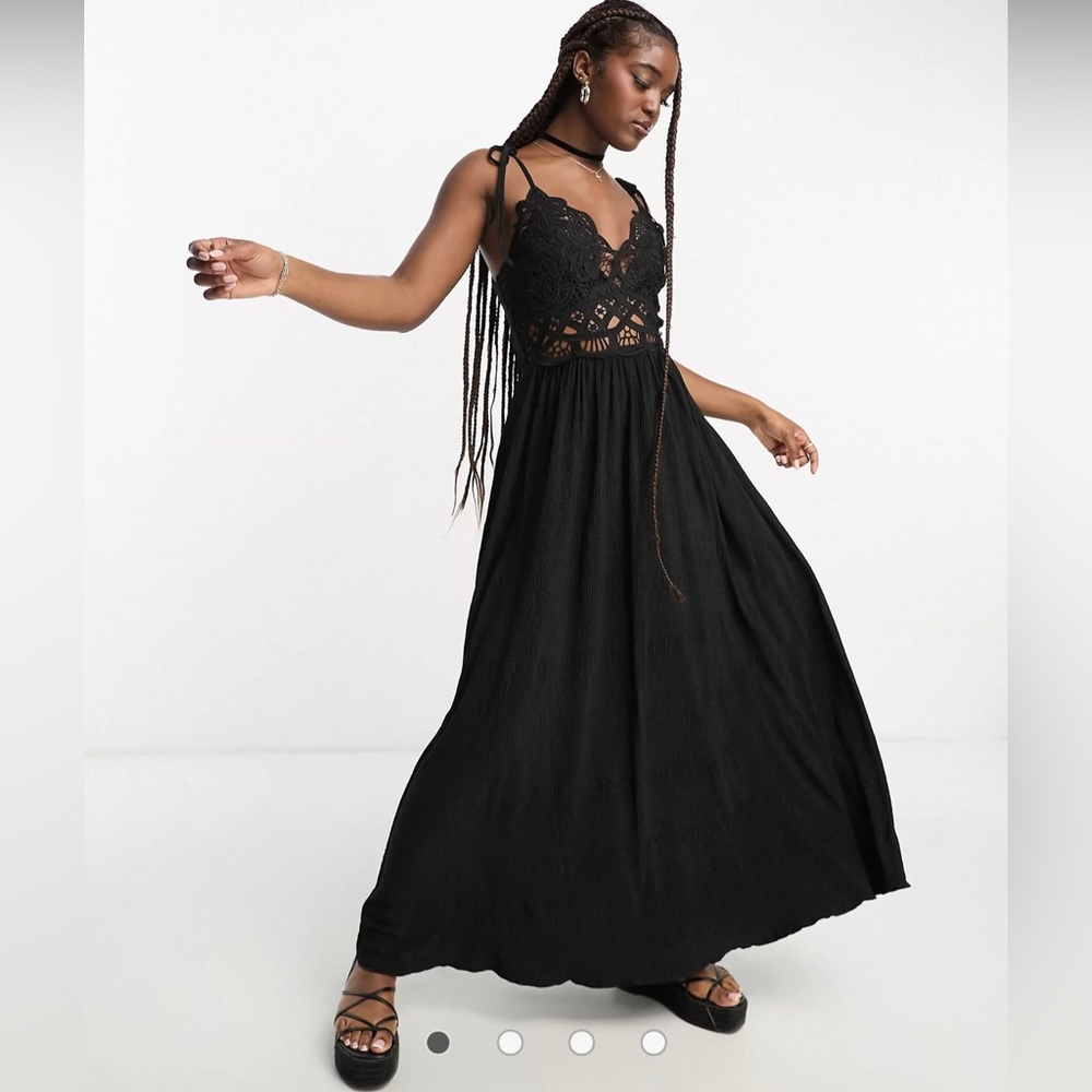 Miss Selfridge lace tie strap maxi dress in black